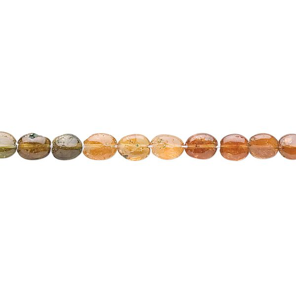 Amber-green tourmaline 1pkg1, hand-cut flat oval bead natural 14 inch 4x4mm-5x4mm image number 0