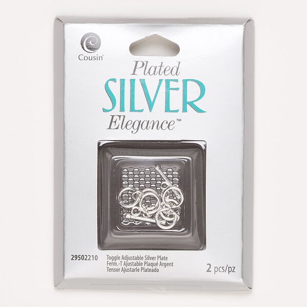 Clasp, toggle, lacquer and silver-plated brass, 25x8mm 3-ring. Sold per pkg of 2. image number 0