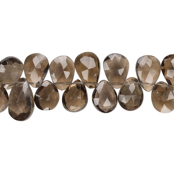 Smoky quartz 1pkg1, hand-cut top-drilled faceted puffed teardrop bead 6 inch 9x6mm-12x8mm image number 0
