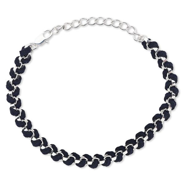 Bracelet, imitation leather with silver-finished brass and steel, black, 7mm wide, 7 inches with 2-inch extender chain and lobster claw clasp. Sold individually. image number 0