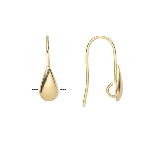 Ear wire fishhook 1pkg10 gold-plated, 20mm / 9x5mm teardrop / hidden open loop, 22 gauge brass 5 pair image number 0