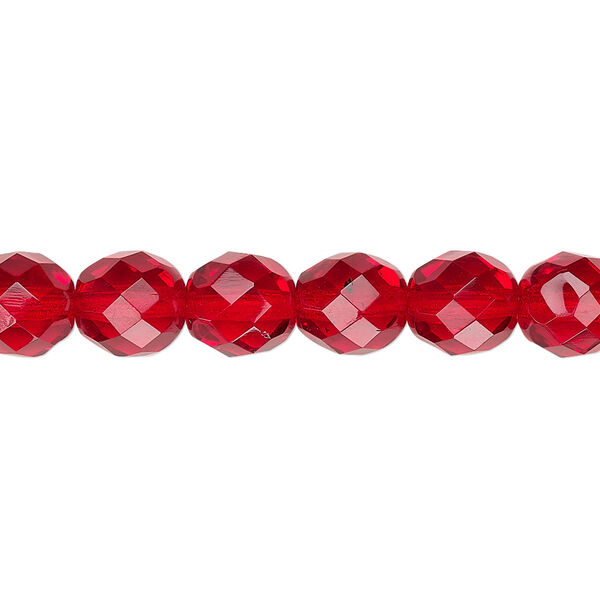 Bead, Czech fire-polished glass, ruby red, 8mm faceted round. Sold per pkg of 600 (1/2 mass). image number 0