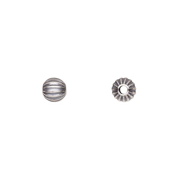 Bead, antiqued sterling silver, 6mm seamless corrugated round. Sold per pkg of 2. image number 0