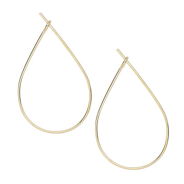 Earring hoop 1pkg10 gold-plated, 27x17mm teardrop, 23 gauge brass 5 pair image number 0