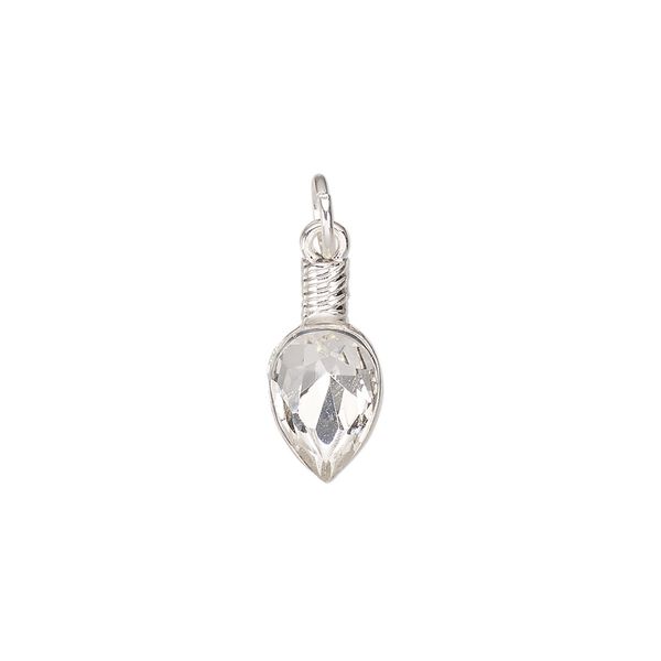Charm, silver-finished "pewter" (zinc-based alloy) and glass, clear, 17x7.5mm light bulb. Sold per pkg of 6. image number 0