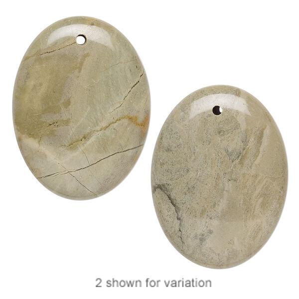 Focal, silver mist jasper (natural), 40x30mm flat oval, B grade, Mohs hardness 6-1/2 to 7. Sold individually. image number 0