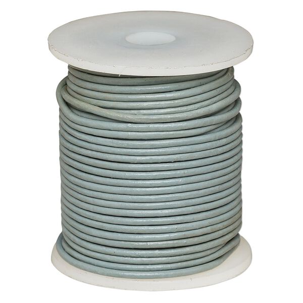 Cord, leather (dyed), grey, 2mm round. Sold per 25-yard spool. image number 0