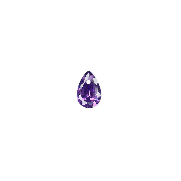 Drop, cubic zirconia, amethyst purple, 9x6mm hand-faceted teardrop, Mohs hardness 8-1/2. Sold per pkg of 6. image number 0