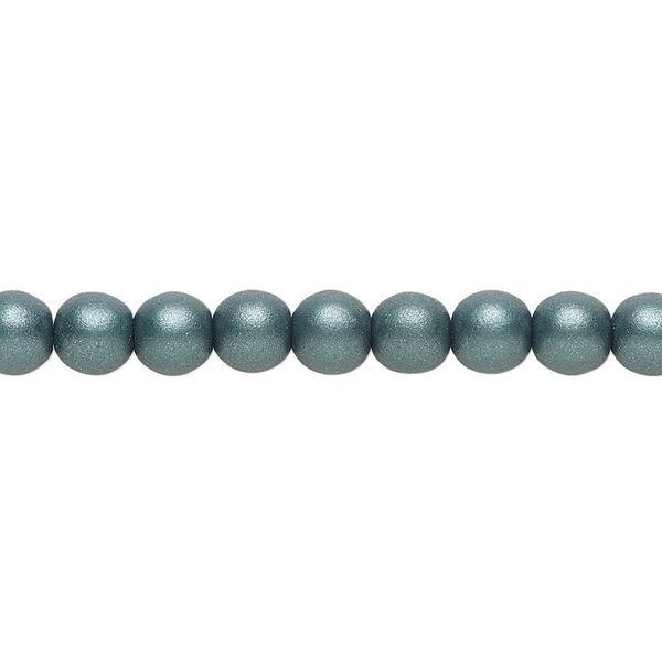 Bead, Czech glass druk, opaque satin dark green, 6mm round. Sold per 15-1/2" to 16" strand. image number 0