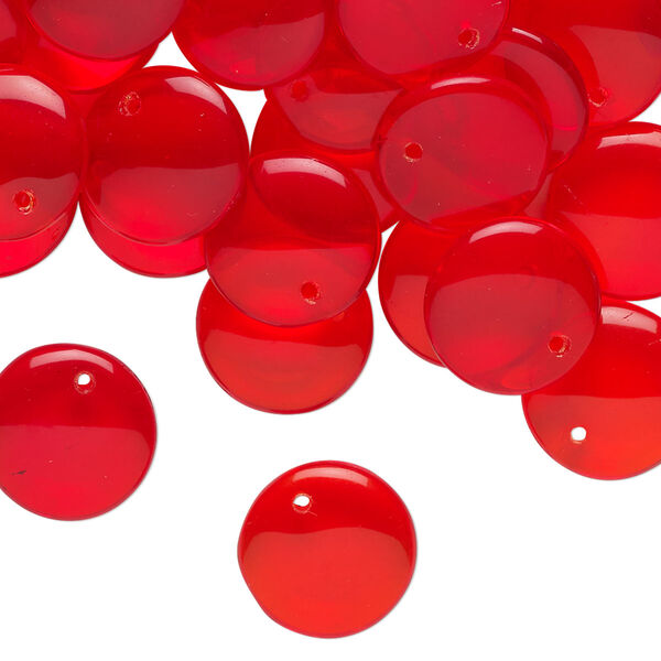 Drop, pressed glass, translucent red, 12mm puffed flat round. Sold per 2-ounce pkg, approximately 80 beads. image number 0