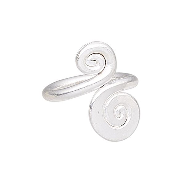 Ring, Hill Tribes, silver-plated copper, 25mm wide with double spiral design, size 7. Sold individually. image number 0