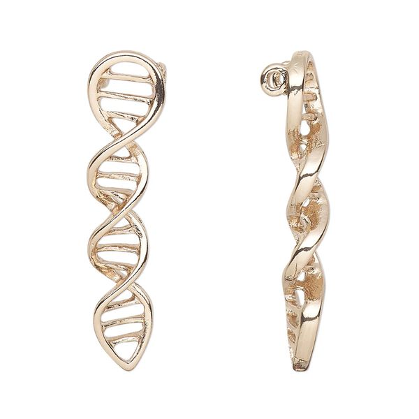 Charm, gold-finished pewter (tin-based alloy), 33.5x8mm helix with (2) hidden loops. Sold per pkg of 2. image number 0