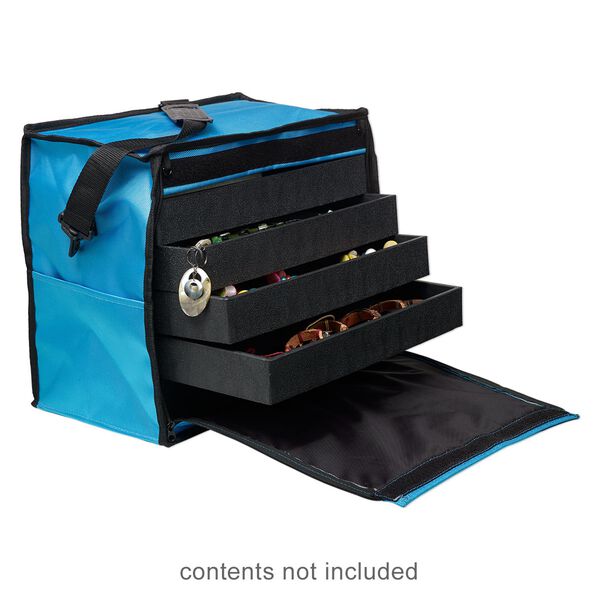 Jewelry tray carrying case, nylon / steel / plastic, turquoise blue / clear / black, 14 x 15-1/2 x 8-1/2 inches. Sold individually. image number 0