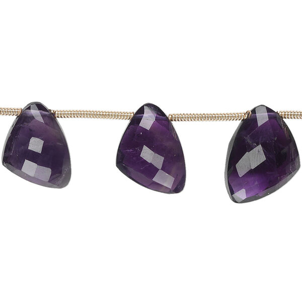 Amethyst 1pkg6, hand-cut top-drilled faceted irregular triangle bead natural graduated 12x9x9mm-15x12x12mm image number 0