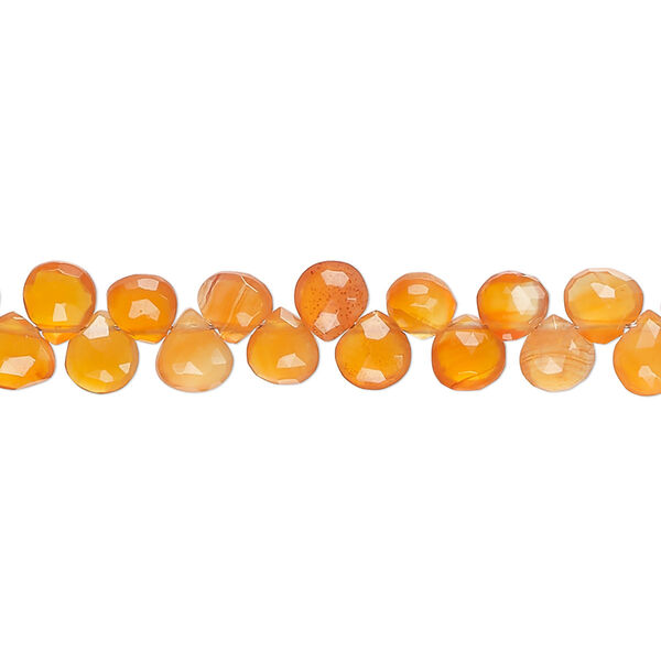 Carnelian 1pkg1, hand-cut top-drilled faceted puffed teardrop bead 8 inch 5-6mm image number 0