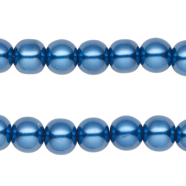 Bead, glass pearl, blue, 8mm round. Sold per pkg of (2) 15-inch strands, approximately 100 beads. image number 0