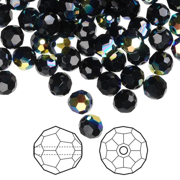 Bead 144pk jet AB, Crystal Passions® 6mm round 5000 image number 0