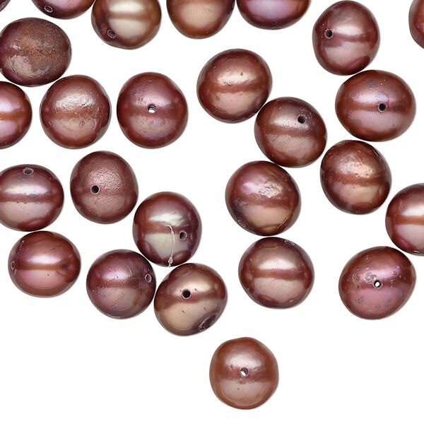 Pearl, cultured freshwater pearl (dyed), rhubarb, 7-9mm semi-round, C- grade, Mohs hardness 2-1/2 to 4. Sold per 15" strand, approximately 55 beads. image number 0