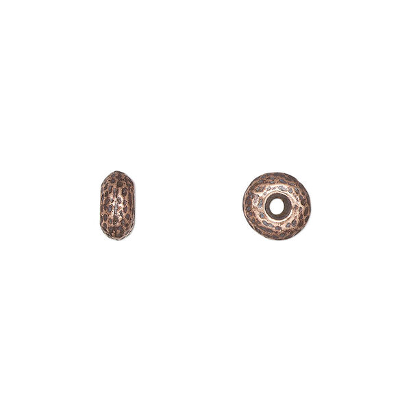 Bead, TierraCast®, "Hammertone" collection, antique copper-plated pewter (tin-based alloy), 7x4mm hammered rondelle. Sold per pkg of 20. image number 0