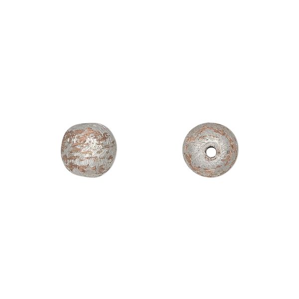 Bead, silver-plated copper, 8mm two-tone brushed round. Sold per pkg of 20. image number 0