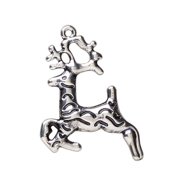Charm, antique silver-plated "pewter" (zinc-based alloy), 30x24mm reindeer. Sold individually. image number 0
