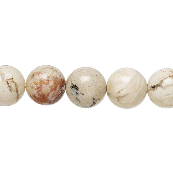 Bead, dendritic opal (natural), 10mm hand-cut round, B grade, Mohs hardness 5-1/2 to 6. Sold per 15-1/2" to 16" strand. image number 0