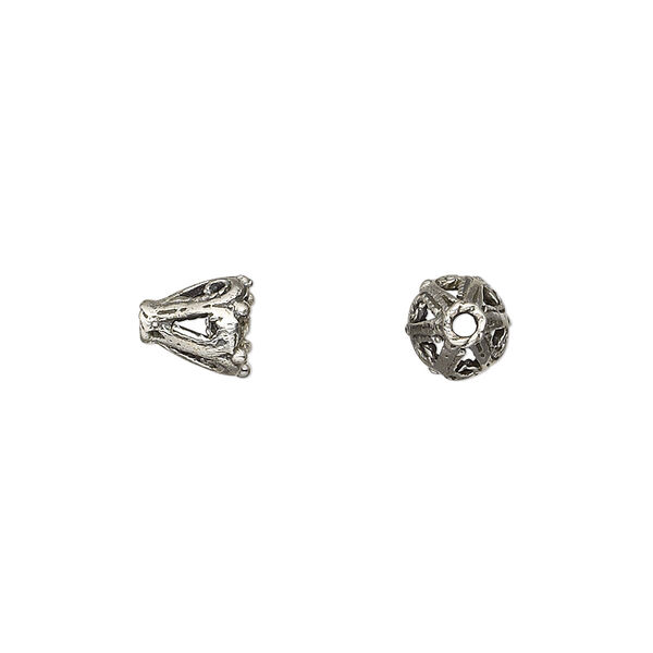 Bead cap, antiqued sterling silver, 7x6mm cone with swirls, fits 6-8mm bead. Sold per pkg of 2. image number 0