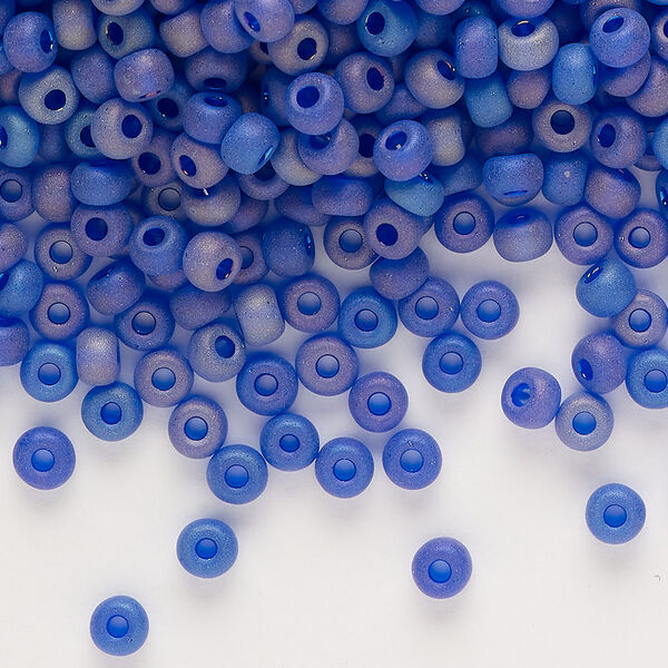 Seed bead, glass, pkg/50g, #6 round, translucent rainbow matte blue. image number 0