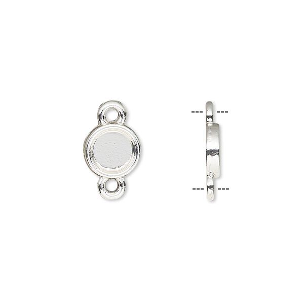 Link, silver-finished brass, 8mm single-sided round with 6mm round setting. Sold per pkg of 10. image number 0