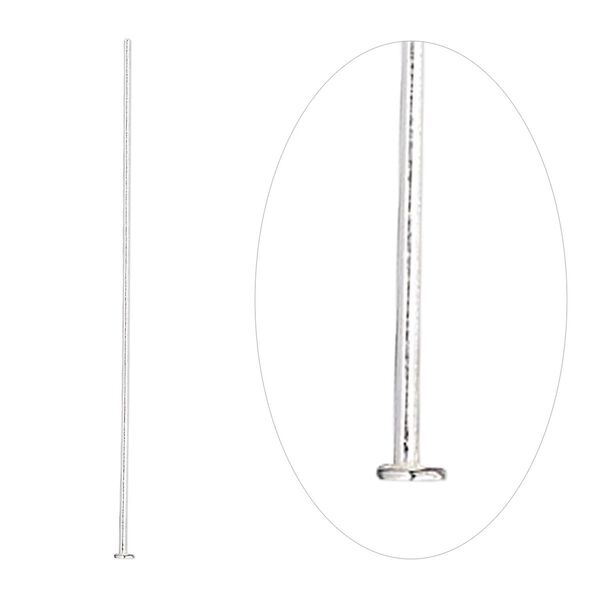 Head pin, sterling silver, 1-1/2 inches, 24 gauge. Sold per pkg of 10. image number 0