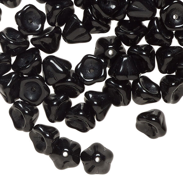 Czech pressed glass 1pkg80, flower bead opaque jet black 8.5x6.5mm image number 0
