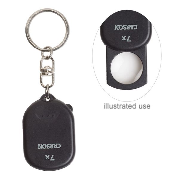 Keychain magnifier, Carson®, plastic / acrylic / steel, black and silver, 3-1/2 x 1-1/2 x 1-1/8 inches. Sold individually. image number 0
