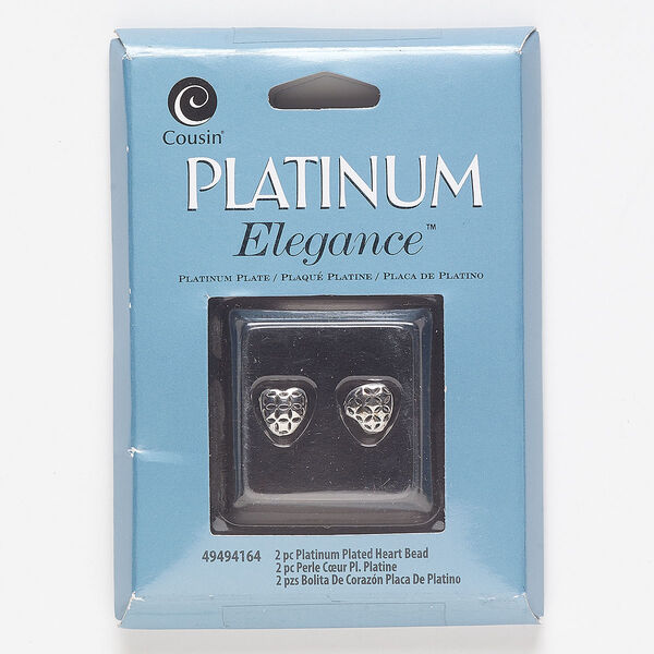Bead, lacquer and platinum-plated copper, 8.5mm heart with cutout design. Sold per pkg of 2. image number 0
