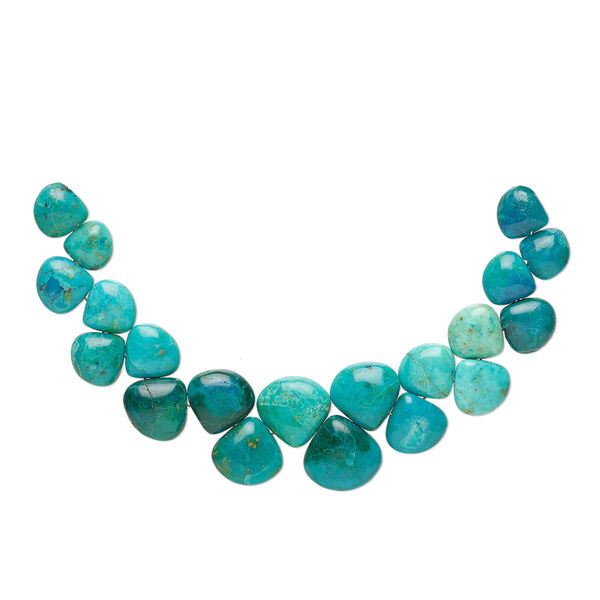 Chrysocolla 1pkg1, hand-cut top-drilled puffed teardrop bead 4 inch graduated 9x9mm-12x12mm image number 0