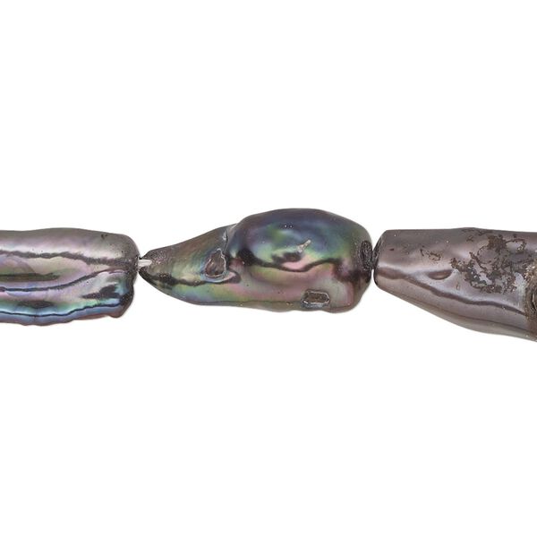 Pearl, cultured freshwater (dyed), peacock, 16x5mm-27x8mm long-drilled stick, C grade, Mohs hardness 2-1/2 to 4. Sold per 15-1/2" to 16" strand. image number 0