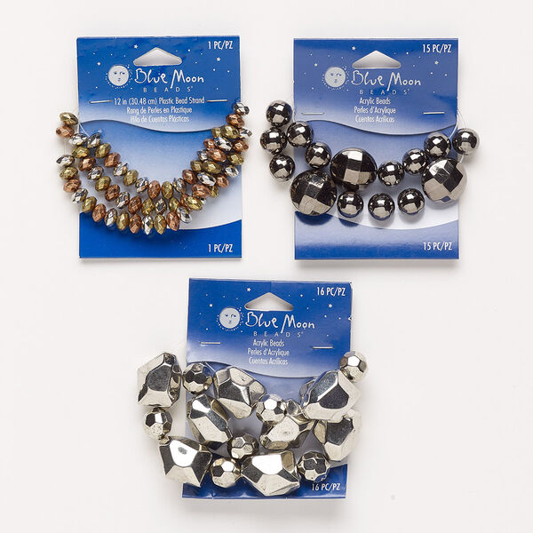 Bead mix, multi-finished acrylic, 8x6mm-24x19mm mixed shapes with 0.8-2mm hole. Sold per pkg of 3. image number 0