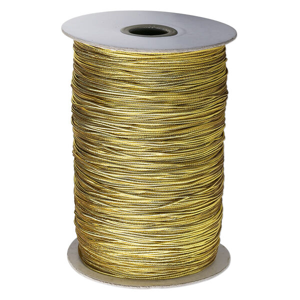 Bracelet cord, elastic, metallic gold, 1mm. Sold per 500-yard spool. image number 0