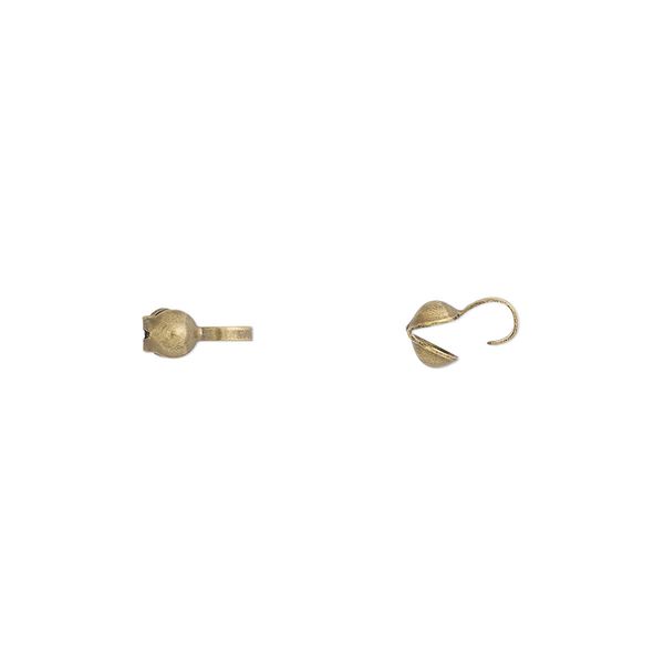 Bead tip, antique gold-plated brass, 6x3mm bottom clamp-on with open loop. Sold per pkg of 100. image number 0