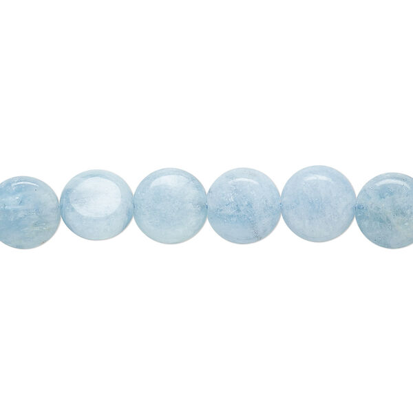 Aquamarine 1pkg1, puffed flat round bead 8 inch 8mm image number 0