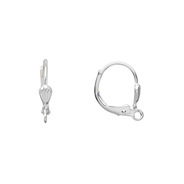 Ear wire leverback 1pkg10 silver-plated, 15mm / 6x3mm shell / open loop, brass 5 pair image number 0