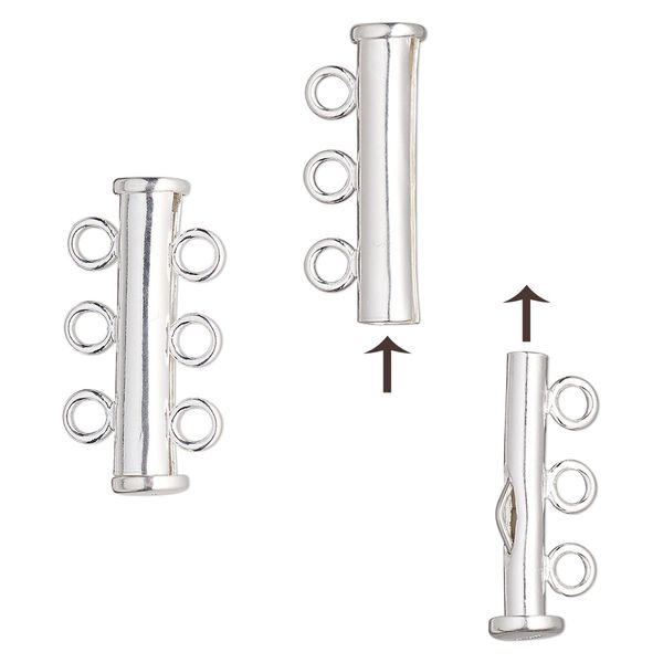 Clasp, 3-strand slide lock, sterling silver-filled, 23x5.5mm tube. Sold individually. image number 0