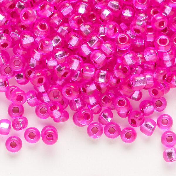 Seed bead, Preciosa Ornela Czech glass, pkg/50g, #6 rocaille, transparent silver-lined dark pink, (18277). image number 0