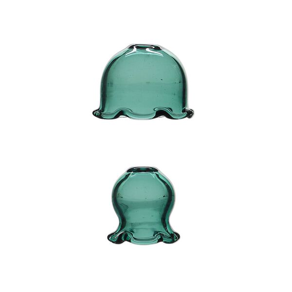 Component, glass, teal, 24x16mm and 16x16mm jellyfish, handmade. Sold per 2-piece set. image number 0