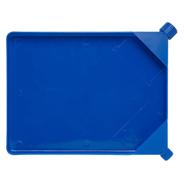Funnel tray, plastic, blue, 8-1/2 x 6-1/4 inch rectangle with 7.5mm and 12mm funnel tubes with twist-off caps. Sold individually. image number 0