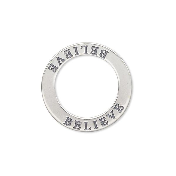 Charm, sterling silver, 22mm double-sided open round with "BELIEVE." Sold individually. image number 0