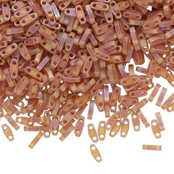 Seed bead, TILA®, glass, pkg/5g, 5x1.2mm quarter tila rectangle, translucent rainbow matte dark topaz, (QTL-134FR). image number 0