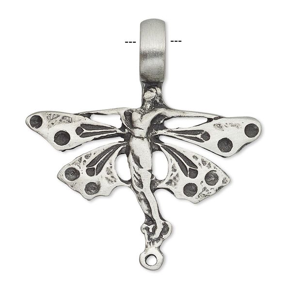 Pendant, antique pewter (tin-based alloy), 36x35mm fairy with loop. Sold individually. image number 0