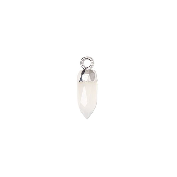 Drop, chalcedony (natural) and silver-plated copper, 12x5mm-14x6mm hand-cut faceted point. Sold individually. image number 0
