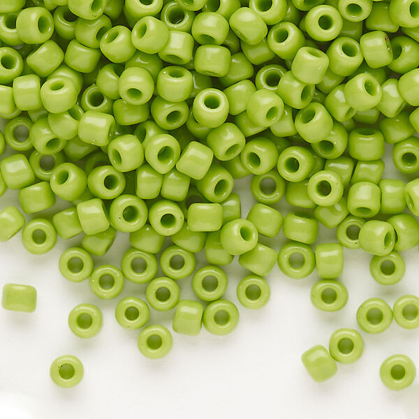 Seed bead, Dyna-Mites™, glass, opaque lime, #6 round. Sold per 40-gram pkg. image number 0