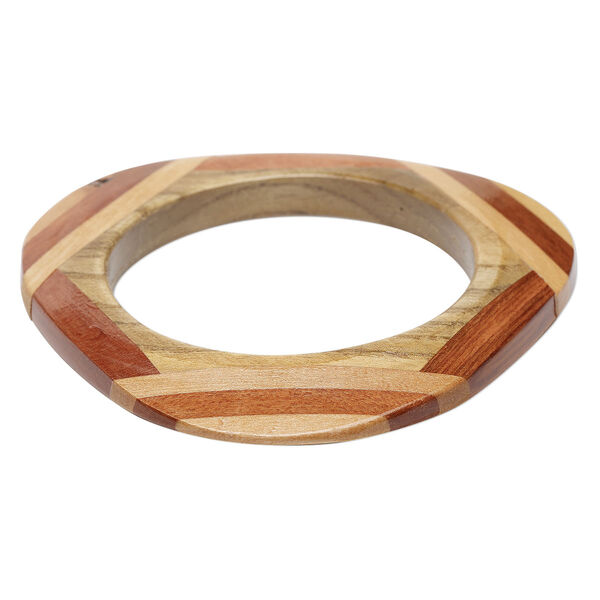 Bracelet, bangle, Everyday Jewelry, maple wood (assembled), brown, 9mm wide with inlaid design, 7-1/2 inch triangle. Sold Individually. image number 0